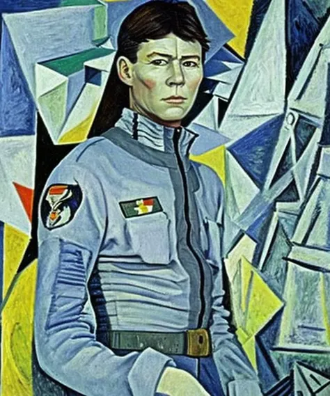 portrait of stringfellowhawke wearing a flight suit, military base in the background, (painting by pablo picasso:1.1) <lora:hjstringfellowhawke_v10-000008:0.9>