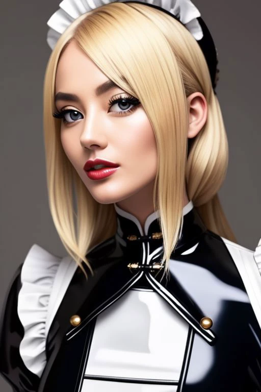 masterpiece, best quality, professional detailed photo of (blonde Chinese beauty:1.3) wearing (glossy latex Victorian maid dress:1.3), (perfect face, beautiful face, symmetric face)