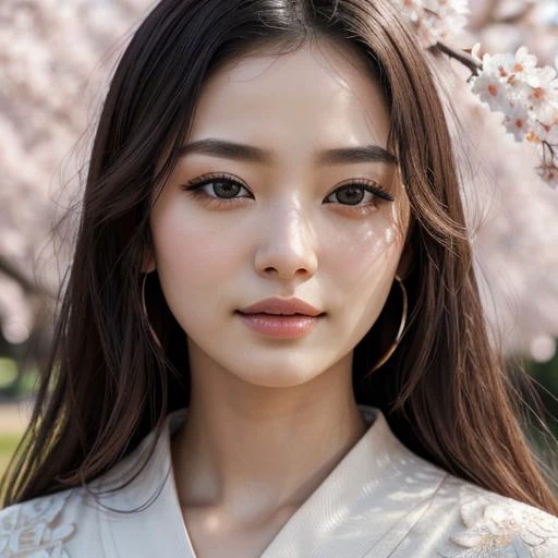 a woman with long hair and a white dress standing under a tree