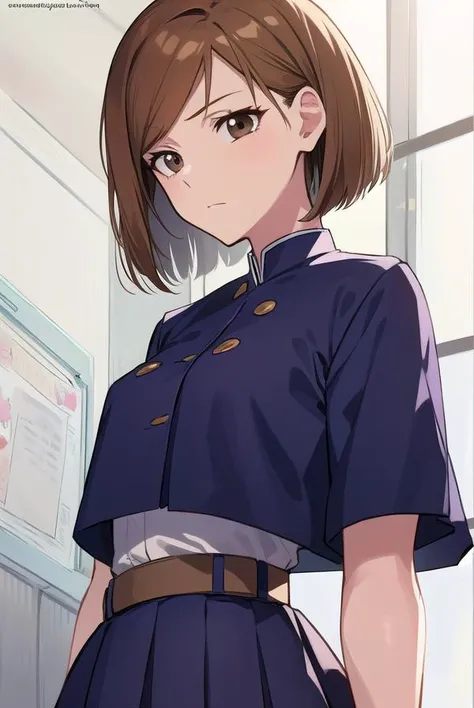 nobarakugisaki, <lyco:nobarakugisaki-LYCORIStest:1>,
nobara kugisaki, bob cut, (brown eyes:1.5), brown hair, lips, short hair,
BREAK belt, brown belt, brown pantyhose, crop top, crop top overhang, jujutsu tech uniform, pantyhose, pleated skirt, shirt tucke...