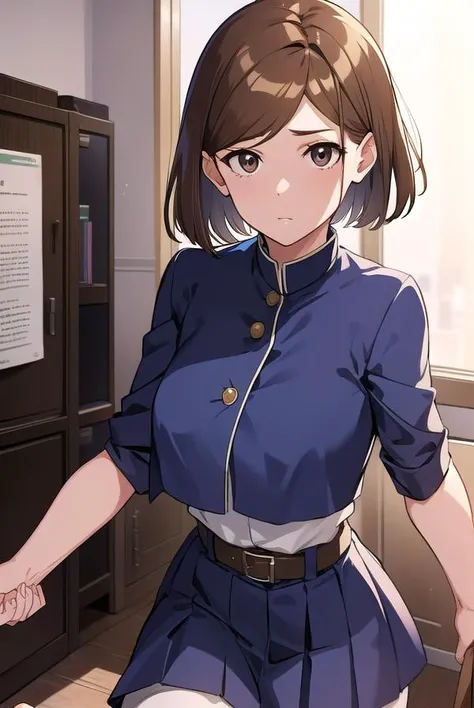 nobarakugisaki, <lyco:nobarakugisaki-LYCORIStest:1>,
nobara kugisaki, bob cut, (brown eyes:1.5), brown hair, lips, short hair,
BREAK belt, brown belt, brown pantyhose, crop top, crop top overhang, jujutsu tech uniform, pantyhose, pleated skirt, shirt tucke...