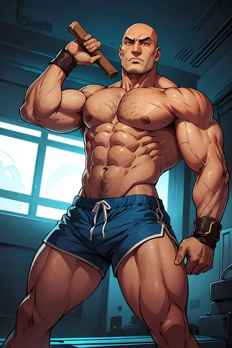 <lora:Sagat&Deliner:0.8> Sagat, blue short pants, cinematic pose