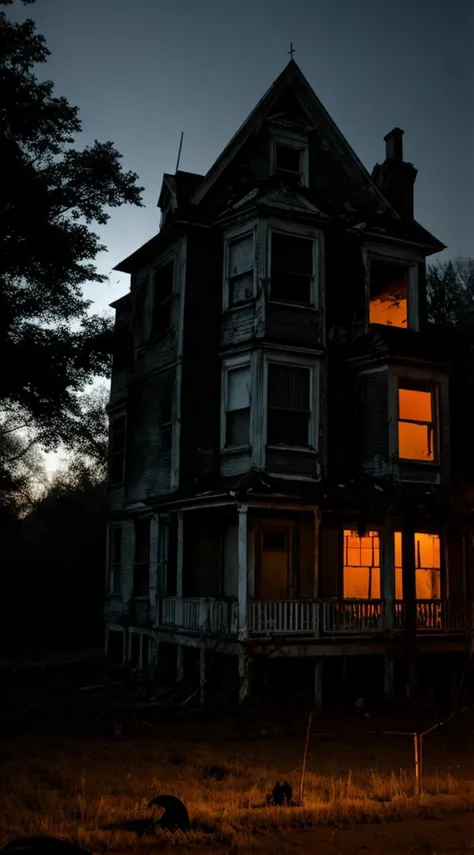 a close up of a house with a light on at night