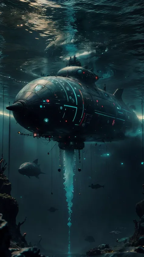 <lora:C7b3rp0nkStyle:1>RAW Photo of C7b3rp0nkStyle an advanced submarine exploring the depths of a radiation-poisoned ocean, cyberpunk, (Masterpiece:1.3) (best quality:1.2) (high quality:1.1)