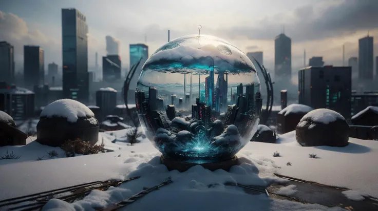 <lora:C7b3rp0nkStyle:1>RAW Photo of C7b3rp0nkStyle a snowglobe being shaken to reveal a cityscape in the blizzard, cyberpunk style, photorealistic, (Masterpiece:1.3) (best quality:1.2) (high quality:1.1)