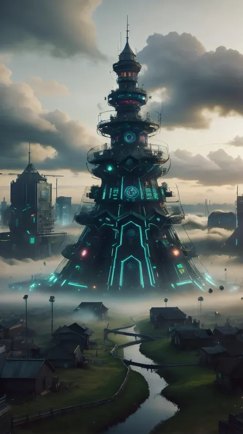 <lora:C7b3rp0nkStyle:1>RAW Photo of C7b3rp0nkStyle a mysterious tower appearing amidst ethereal lights in a foggy bog, cyberpunk style, photorealistic, (Masterpiece:1.3) (best quality:1.2) (high quality:1.1)