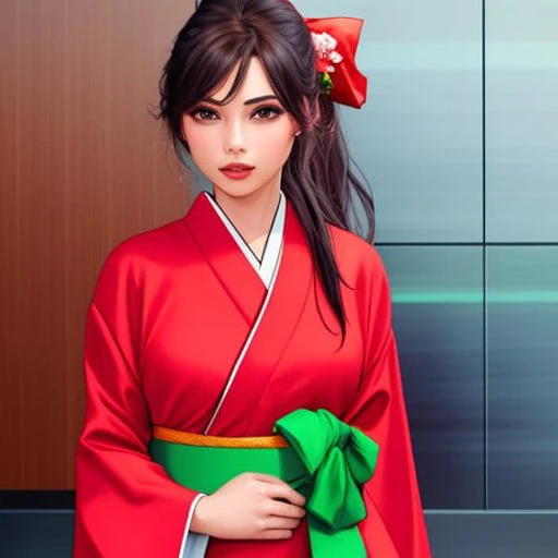 a girl in a red kimono