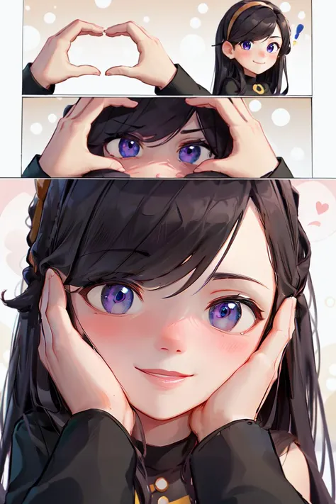 a cartoon picture of a girl with blue eyes and a black hair