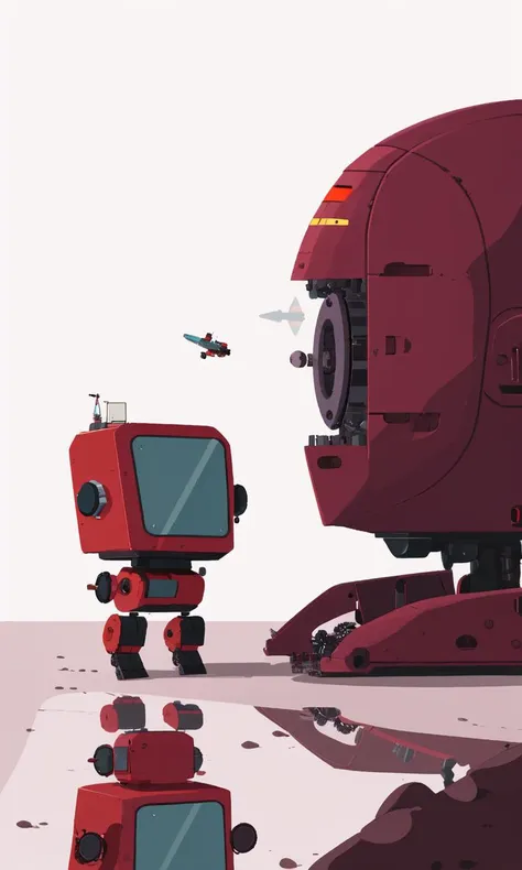 cartoon of a robot and a robot with a tv in the background