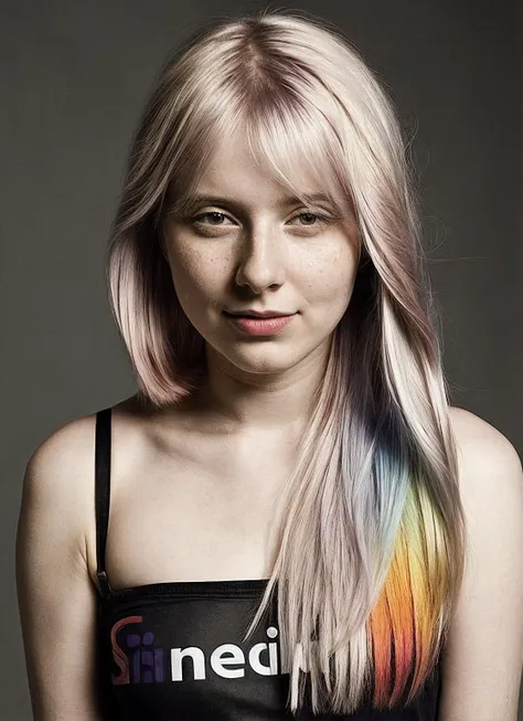 arafed woman with long blonde hair and colorful hair posing for a picture