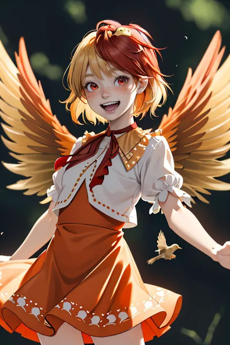 anime girl with wings and a dress with a red collar