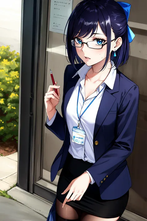 anime girl in a business suit smoking a cigarette