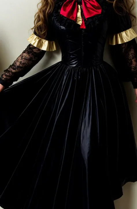 glossy victorian dress long big frizzy hair