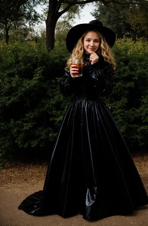 glossy victorian dress long big frizzy hair, drinking whiskey