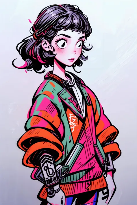 <lora:Keith_Haring:1>, (cyberpunk), (1girl :1.0), A cyberpunk-inspired portrayal of a girl, insane details, intricate details, hyperdetailed <lora:add_detail:1> <lora:TimBurton_Animation_offset:0.8>