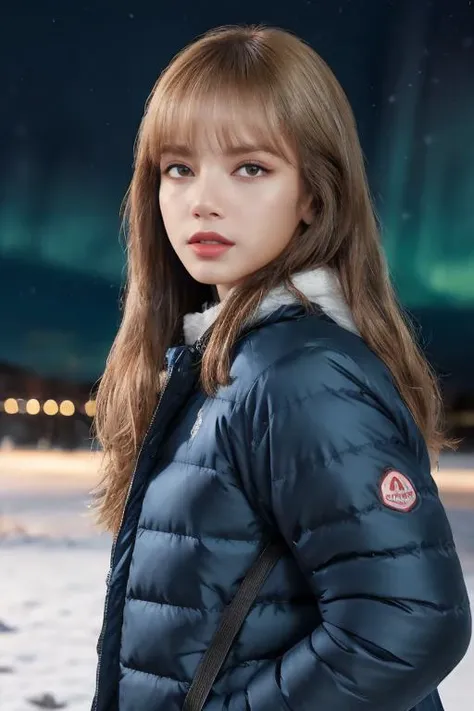 masterpiece, best quality, ultra-detailed, ultra high res, (photorealistic:1.4), raw photo, (realistic:0.2), CG, {4k|8k} HDR, perfect lighting, 1girl, solo, looking at viewer, (winter clothes, padded jacket), outdoor, (snow, snowflakes), night, aurora sky,...