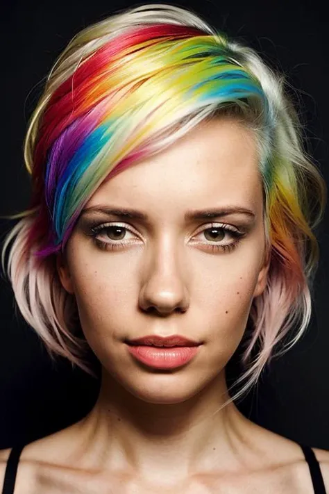 portrait of sks woman by Flora Borsi, style by Flora Borsi, bold, bright colours, rainbow Mohawk haircut, ((Flora Borsi)), <lyco:locon_alanahpearce_v1_from_v1_64_32:1.0>