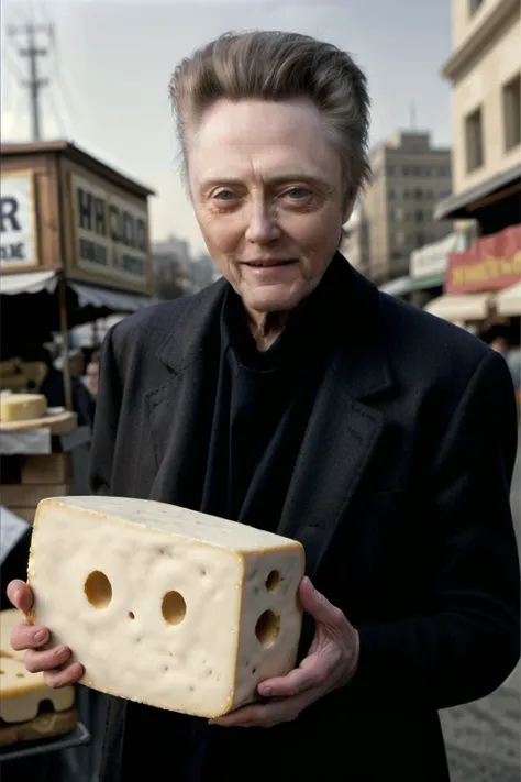 arafed man holding a piece of cheese in his hands