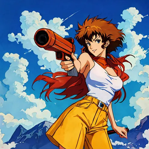 cowboy bebop,holding weapon,aim at viewer,