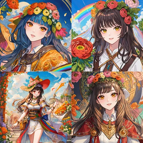 (masterpiece, best_quality, ultra-detailed:1.3), epic, illustration, welcoming, rainbow Ranunculus druid