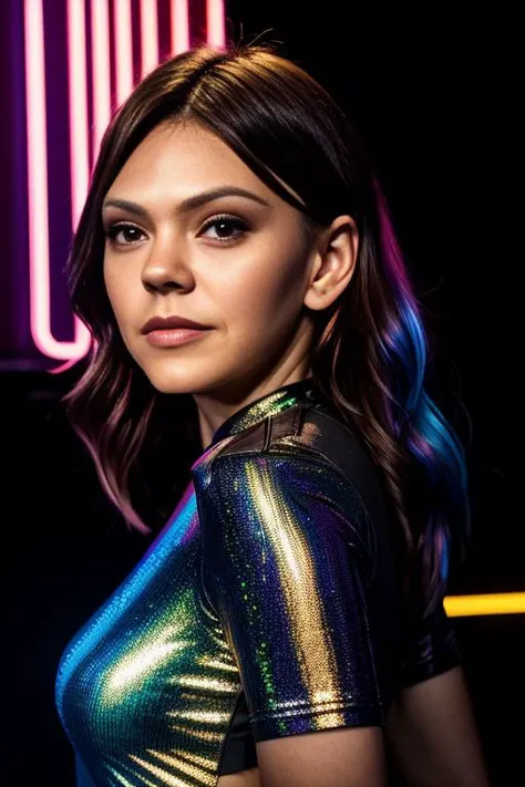 a woman in a metallic top posing for a picture