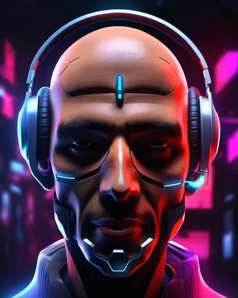 a man with a futuristic head and earphones , cyb-3d-art<lora:cyb-3d-art_sdxl:1.0>