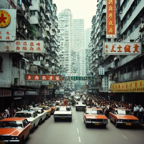 cinematic film still of  <lora:Hong Kong action cinema style:1>
 <lora:Kodak Motion Picture Film Style v4:0.3>
In the 1980s In Hong Kong China a busy street with many signs and people,multiple boys,ground vehicle,building,scenery,motor vehicle,6+boys,city,...