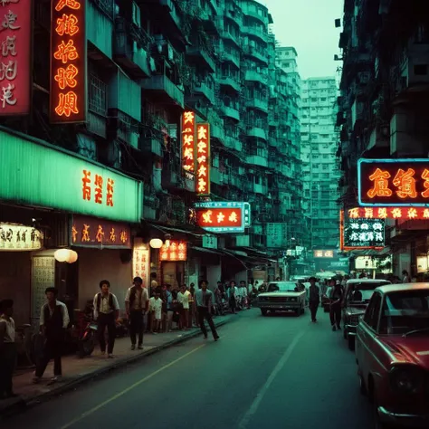 cinematic film still of  <lora:Hong Kong action cinema style:1>
In the 1980s In Hong Kong China a city street with neon signs and people walking,outdoors,multiple boys,night,ground vehicle,building,scenery,motor vehicle,city,sign,car,road,street,shop,neon ...