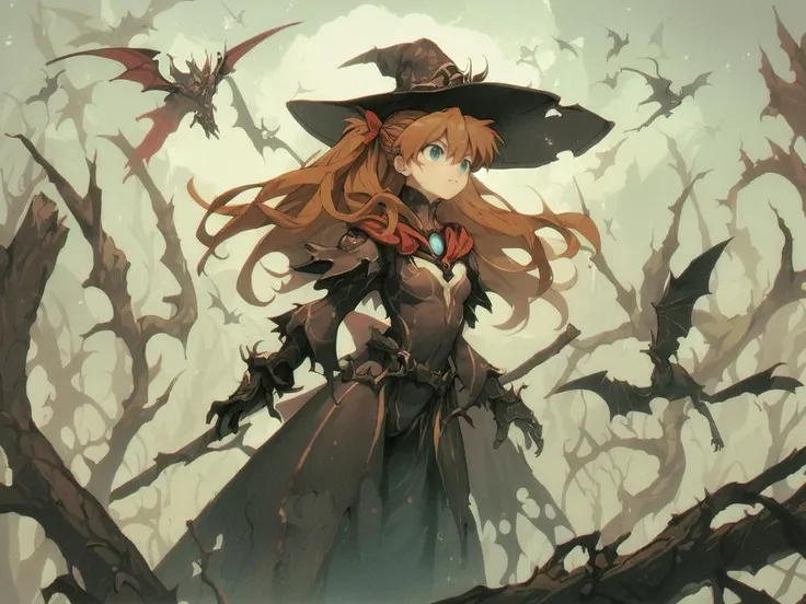 score_9, score_8_up, score_7_up, score_6_up, score_5_up, score_4_up, source_anime, souryuu asuyka langley wearing a witch costume, <lora:1980s_Fantasy_Style_test_2:0.8> 1980s Fantasy Style