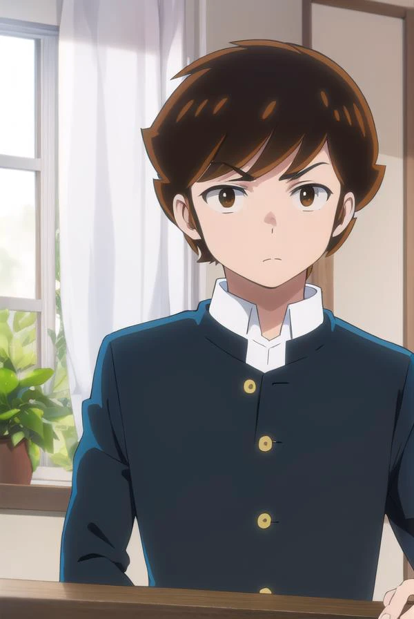 atarumoroboshi, <lora:ataru moroboshi s1-lora-nochekaiser:1>,
ataru moroboshi, brown hair, male focus, (brown eyes:1.5),
BREAK shirt, school uniform, white shirt, collared shirt, pants, black pants, sneakers, gakuran,
BREAK indoors, classroom,
BREAK lookin...