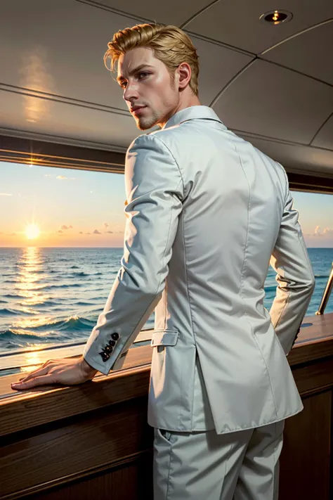 ((ultra detailed, masterpiece, best quality))
<lora:DAAlistair:0.8>
DAAlistair, 1boy, solo, blonde hair, brown eyes, on a luxury yacht, dressed in a sharp suit, looking out at the ocean as the sun sets in the distance