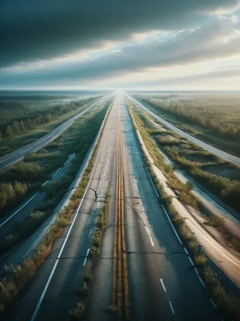 a view of a highway with a sky background and a few trees