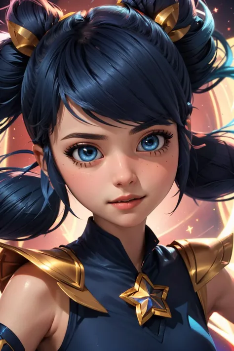 (upper body, masterpiece, best quality,hyper extreme detailed), star guardian (league of legends), (detailed eyes, cute detailed face), cutesy pose, skirt,  <lora:Star Guardian Cosplay:0.6> sg, <lora:marinette:0.45> marinette, blue hair, twintails,