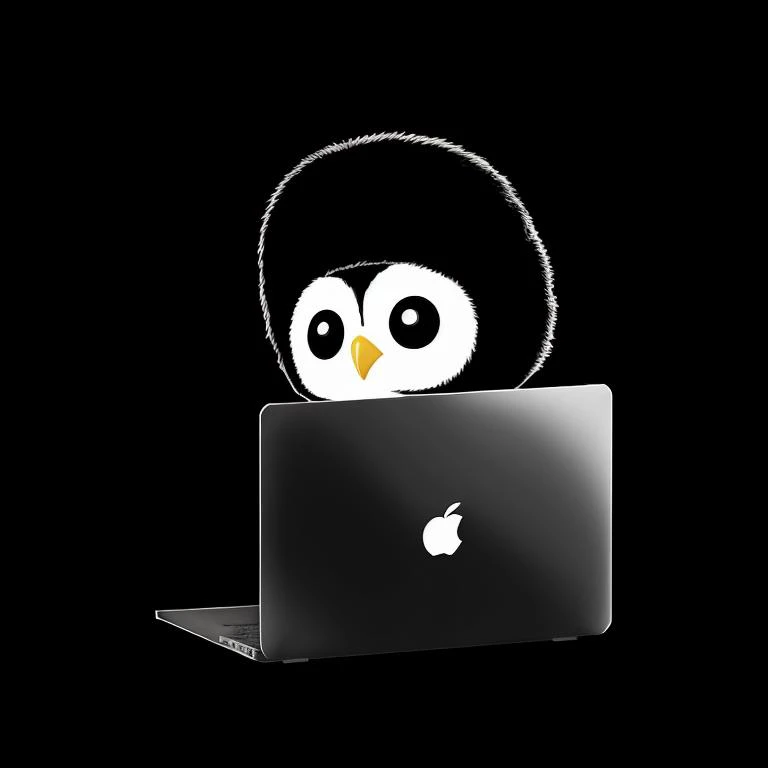 <lora:logoarchive:1> little owlet in (ushanka hat) using laptop, logoarchive