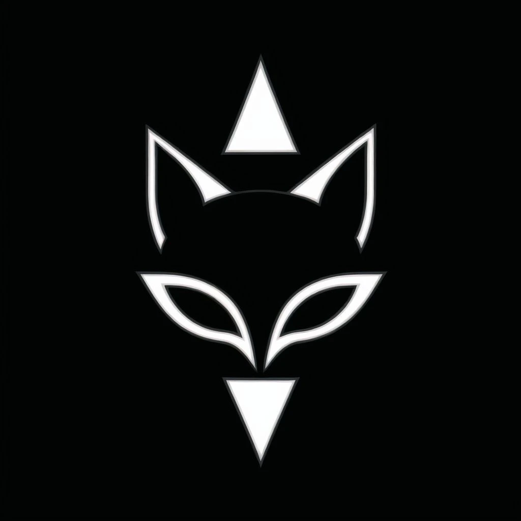 <lora:logoarchive:1>, logoarchive,  black and white logo, animal ears, character name, fang, fox, fox ears, fox tail, full body, furry, green eyes, tail, text, walking