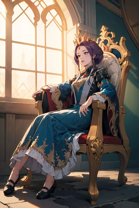 <lora:Mirelia-11:0.8>, Mirelia, 1girl, solo, long hair, full body,palace, sitting on throne, (masterpiece, best quality, high quality, highres, ultra-detailed),