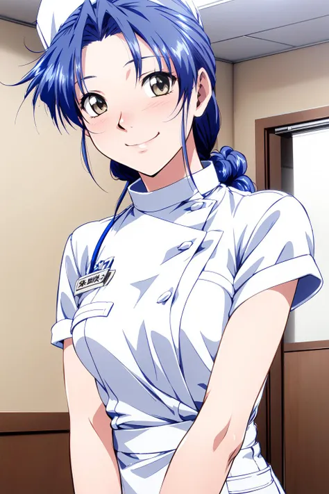 anime character with blue hair and a white uniform