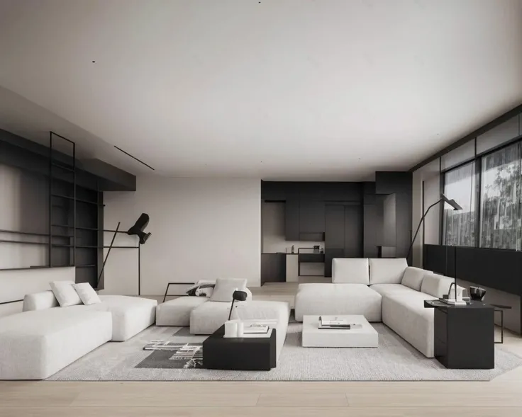 White minimalist style living room