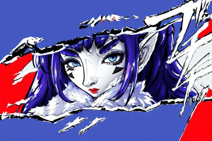 anime girl with blue eyes and purple hair holding a bat