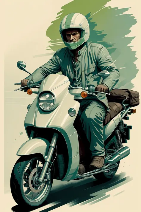 <lora:mdrnkz3:1> a man with a motorbike in the style of mdrnkz3 over white background