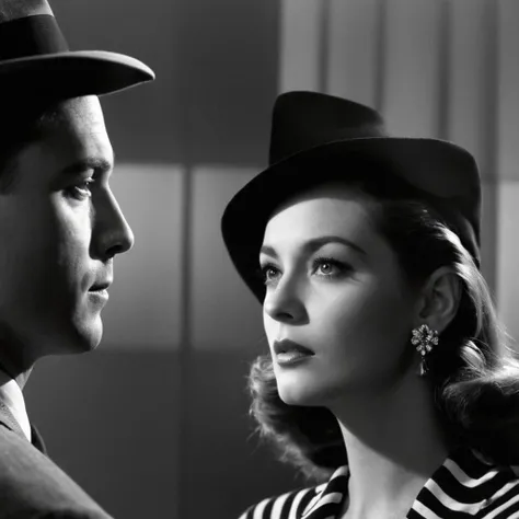 Film noir style, classic film noir style <lora:Classic Film Noir style:1> 
a man and a woman are looking at each other,cinematic,film,Hollywood,crime,drama,dramatic,dramatic light,low light,dim light,low-key light,shadow,partially covered in shadow,window ...