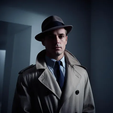 Film noir style, classic film noir style <lora:Classic Film Noir style:1> 
a man in a hat and trench coat,cinematic,film,Hollywood,crime,drama,dramatic,dramatic light,low light,dim light,low-key light,shadow,partially covered in shadow,window light,dark li...