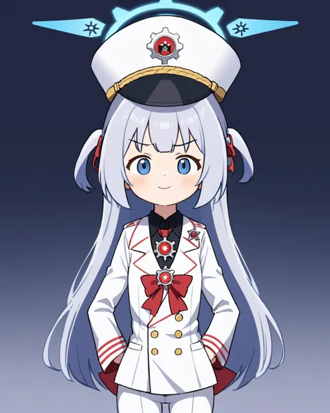 a cartoon girl in a sailor outfit with a sword and a hat