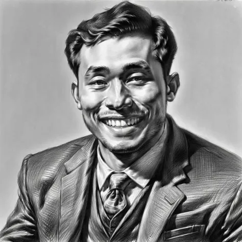 <lora:PortraitSketch:1> portrait sketch, man wearing a suit jacket, smiling, twenty one years old