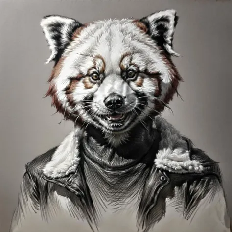 <lora:PortraitSketch:1> portrait sketch, red panda wearing a leather jacket