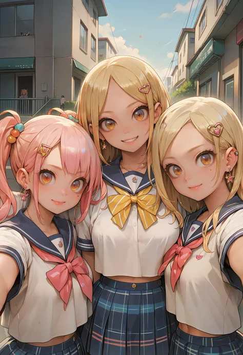 score_9, score_8_up, score_7_up, score_6_up, source_anime, masterpiece, newest,
3 girls, skinny, young girls, group selfie, gyaru, jewellery, accessories, school uniform