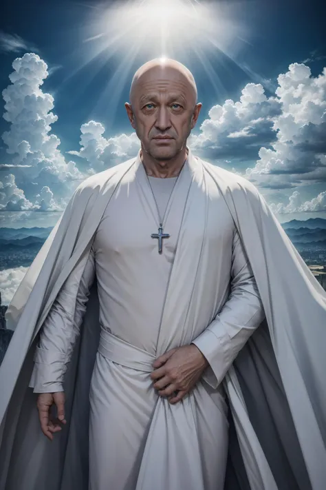 ((masterpiece, best quality, high quality, highres, ultra-detailed)), prigozhin, man, (paradise:1.1), (clouds:1.1), (nimbus:1.2), white robe, (halo:1.1), portrait, god rays, (holy:1.2),
<lora:Prigozhin:1>