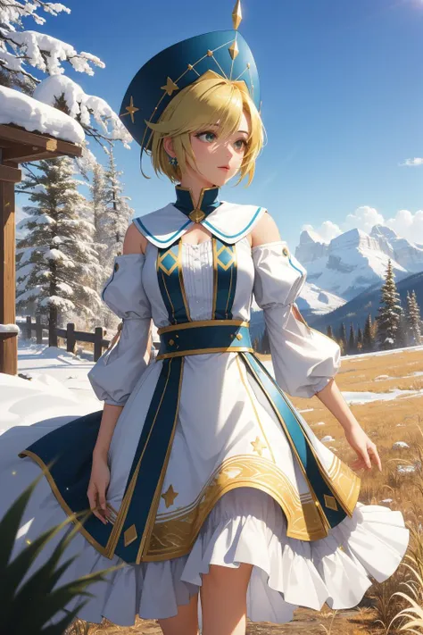 1girl, awardwinning Cosplay Photograph, Hyperpop, elegant, landscape of a Neo Dada Art Conversational White and Olive Green ([The Mojave Desert:Morrowind:4]:1.3) from inside of The Canadian Rockies, dense grass and Constellation in background, Snowy, Maste...