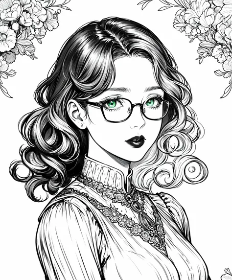 (masterpiece, top quality, best quality, official art, beautiful and aesthetic:1.2)
1girl, adult woman, medium breasts, lips closed, beautiful eyes,
leaning left, 
ginger hair,  shoulder length curly hair,
glasses, 
subtle lipstick, 
green eyes,
looking aw...