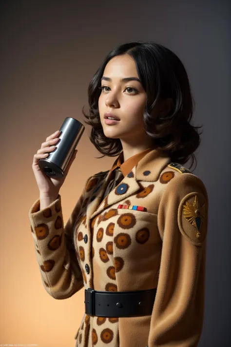 a woman in a military uniform holding a cell phone